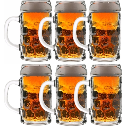Oktoberfest Bierglazen/Bierpullen - 6x - glas - 1 liter - met handvat - het klassieke model -