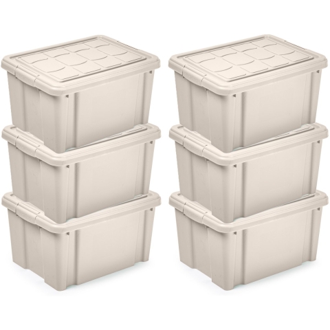 Multi Storage Opslagbox met deksel - 6x - beige - 16 liter - 40 x 30 x 21 cm - kunststof -