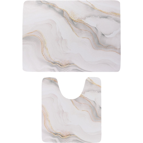 Tendance badkamer matten set Marble Bliss - toiletmat/badmat lang - microfiber - antislip -