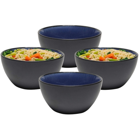 Kommetje/serveer schaaltje Samos - antraciet/donkerblauw - 6x - 14 x 7 cm - keramiek - soepkommen -