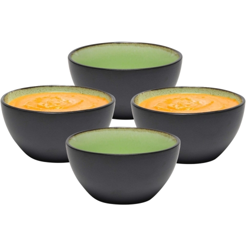 Kommetje/serveer schaaltje Samos - antraciet/groen - 6x - 12 x 6 cm - keramiek - soepkommen -