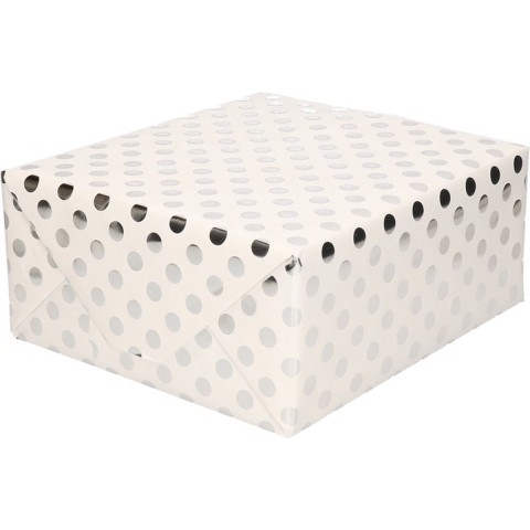 Luxe folie inpakpapier/cadeaupapier - 4x - wit/zilveren stip - 200 x 70 cm -