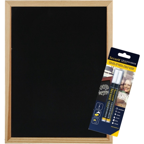 Krijtbord/schoolbord met 2x witte krijtstiften met dunne punt - 30 x 40 cm - hout -
