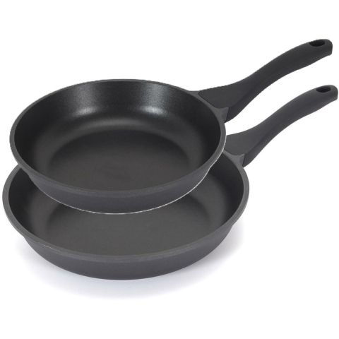 Koekenpan/hapjespan Cast Iron - 2x - Alle warmtebronnen - Zwart - 20 en 24 cm - gietijzer -