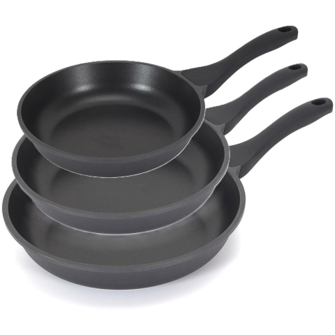 Koekenpan/hapjespan Cast Iron - 3x - Alle warmtebronnen - Zwart - 20 24 en 28 cm - gietijzer -