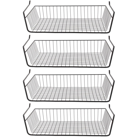 Hangmand voor kast - 4x - metaal - 56 x 26 x 14 cm - zwart - kastmandje - opbergers -