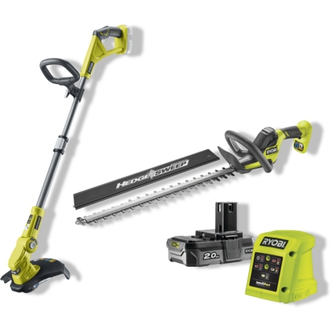 Ryobi RY18LT18HTA-120 18V Li-ion Accu Heggenschaar (RY18HT)&Accu Grastrimmer (OLT1832) Set (1x 2.0Ah Accu)