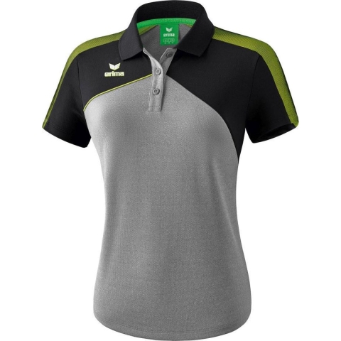SALE! Erima 1111814 Premium One 2.0 Dames Polo - Grey Melange/Zwart/Lime Pop - Maat 44