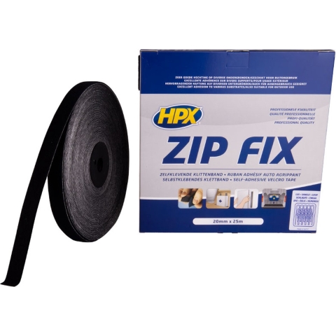 HPX Zip fix klittenband (lus) | Zwart | 20mm x 25m - Z2025L | 12 stuks Z2025L