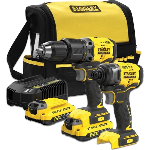 Stanley FATMAX SFMCK461D2S V20 Combo Kit | 18V Accu Schroefklopboormachine + Accu Slagschroevendraaier | 2 Accu's + Lader | In Softbag -