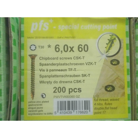 pgb-Europe PFS+ | Spaanplaatschroef PFS+ VZK-T Ø 6,0x60 ZnG PFWVTV002006000603