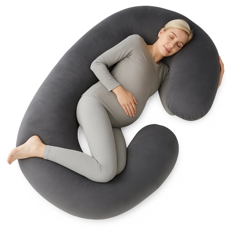Earkings Zwangerschapskussen Zijslaapkussen 140x70cm C-vorm met Afneembare hoes - Body Pillow donkergrijs