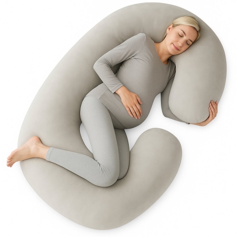 Earkings Zwangerschapskussen Zijslaapkussen 140x70cm C-vorm met Afneembare hoes - Body Pillow lichtgrijs