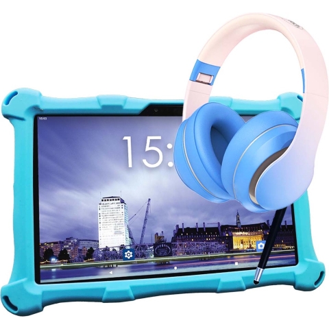 AngelTech Kinderpakket XL - Kindertablet XL + Kinderkoptelefoon - In Bol Sterrenreview 2024 - Combipakket - Blauw