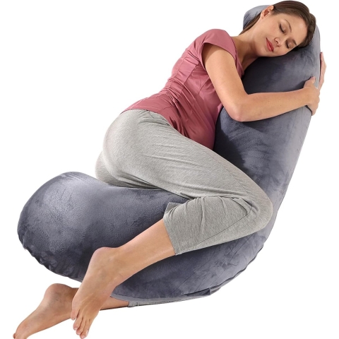 Earkings Zwangerschapskussen Zijslaapkussen 135x65cm J-vorm met Afneembare hoes - Body Pillow donkergrijs
