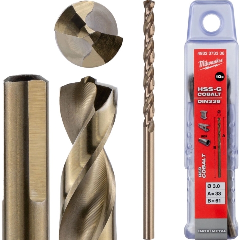 Milwaukee Metaalboren 3 x 61 mm HSS-Ground Cobalt DIN 338 VE=10 - 4932373336