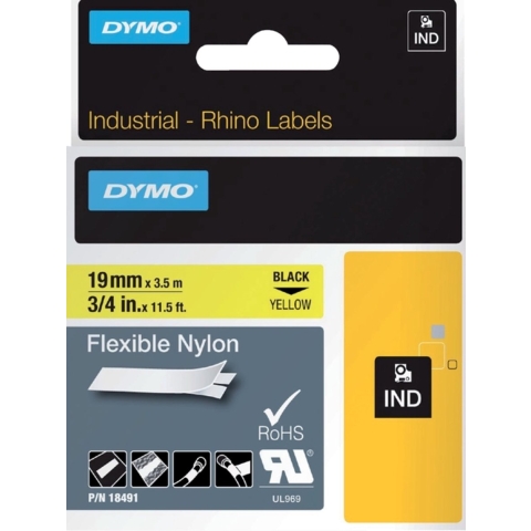 Labeltape DYMO IND RHINO 18491 Nylon Tapekleur: Geel Tekstkleur:Zwart 19 mm 3.5 m
