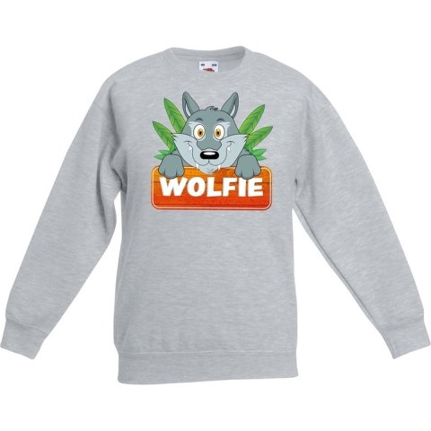 Sweater grijs voor kinderen met Wolfie de wolf 7-8 jaar (122/128) -