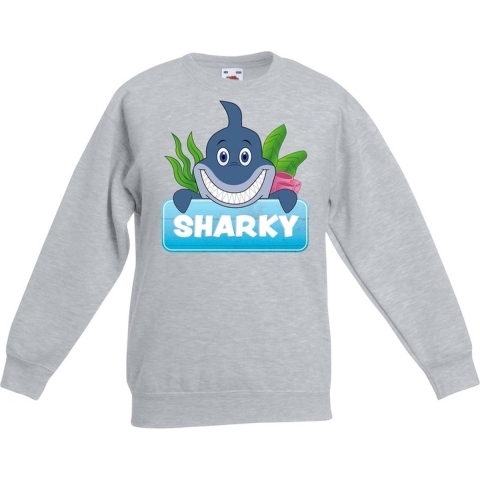 Sweater grijs voor kinderen met Sharky de haai 7-8 jaar (122/128) -