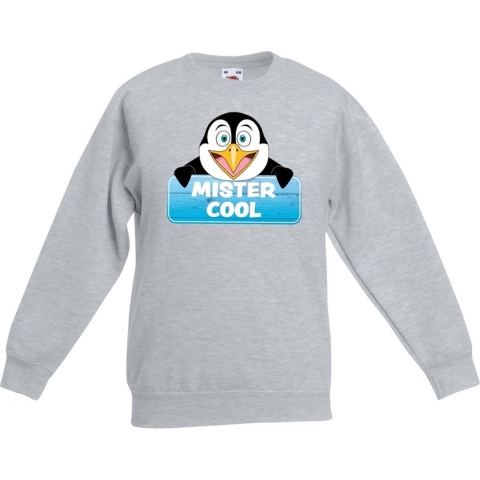 Sweater grijs voor kinderen met Mister Cool de pinguin 9-11 jaar (134/146) -