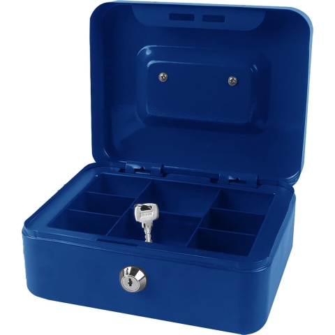 Geldkistje/kluisje blauw met slot 30 cm -
