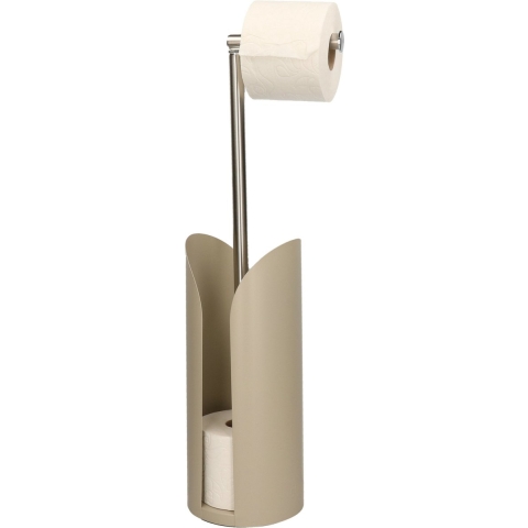 5Five Staande wc/toiletrolhouder met reservoir en flexibele stang - taupe - 59 cm - metaal -