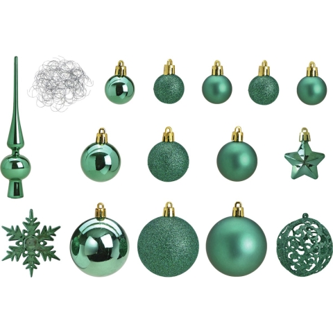 Pakket met 110x stuks kunststof kerstballen/ornamenten met piek emerald groen -