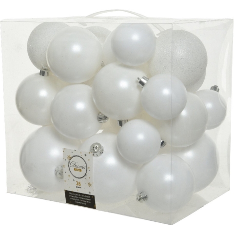Kerstballen - 26x st - wit - 6-8-10 cm - kunststof - kerstversiering -