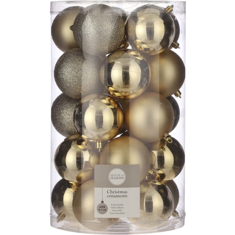 25x Kunststof kerstballen goud 8 cm -
