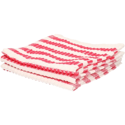 9x Badstof vaatdoekjes/dweiltjes wit/rood 34 cm -