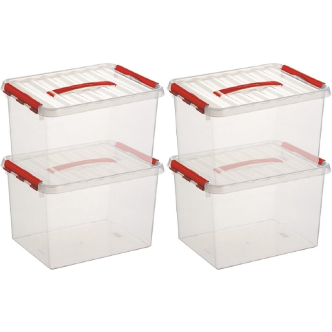 4x sunware q-line opberg box/opbergdoos - 22 liter - 40 x 30 x 26 cm - kunststof - transparant -