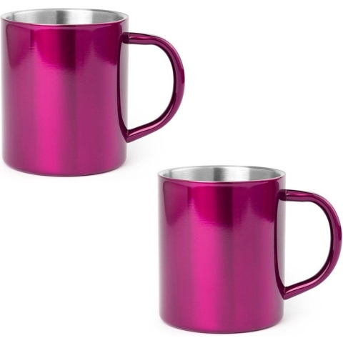 Luxe drinkbeker/koffiemok - 8x - metallic roze - 280 ml - RVS - glitter and glamour -