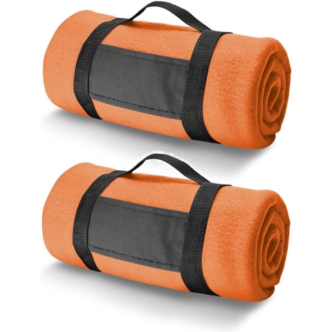 Fleece dekens/plaids met afneembaar handvat - 6x - Oranje - 150 x 120 cm - Fleecedekens -