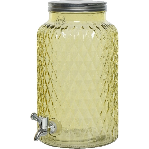 Drankdispenser/limonadetap met kraantje - glas - 5,5L - geel -