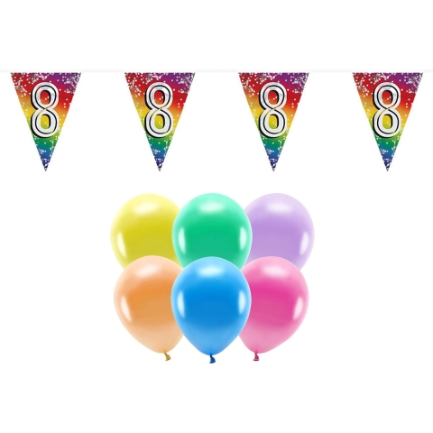 Boland Party 8e jaar verjaardag feest versieringen - Ballonnen en vlaggetjes -
