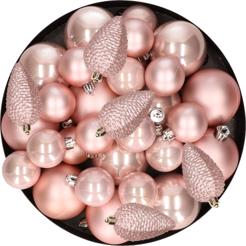 Kerstversiering kunststof kerstballen lichtroze 6-8-10 cm pakket van 50x stuks -