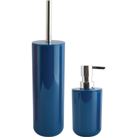 Toiletborstel in houder 38 cm/zeeppompje set Moods - kunststof - blauw -