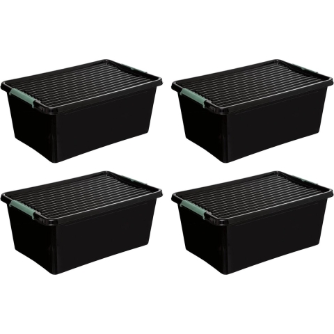 Opslagbox met deksel kunststof 60 liter 58 x 39 x 35 cm zwart 4x stuks -