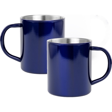 Luxe drinkbeker/koffiemok - 10x - metallic blauw - 280 ml - RVS - glitter and glamour -