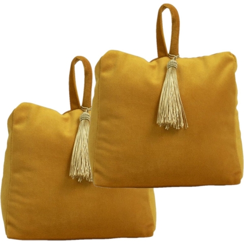 Mars & More Deurstopper - 3x stuks - fluweel - okergeel kleurig - 17 x 10 x 18 cm - voor binnen deur -