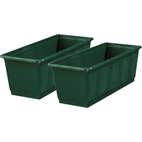 Plantenbak kunststof - Set van 3x stuks - groen - rechthoekig - 40 x 18 x 15 cm - balkonbak -