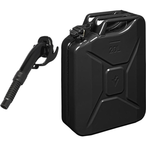 Metalen jerrycan zwart voor brandstof 20 liter incl. schenktuit -
