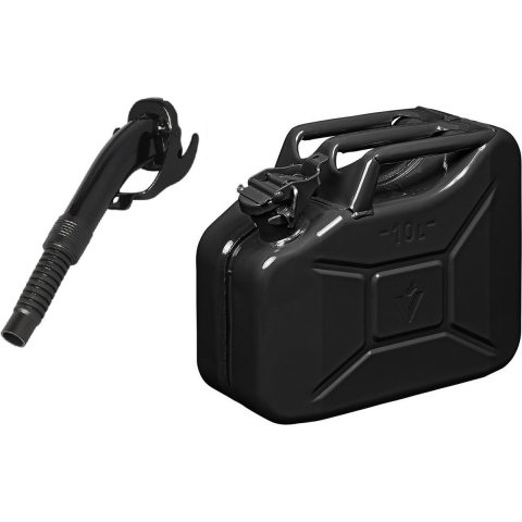 Metalen jerrycan zwart voor brandstof 10 liter incl. schenktuit -