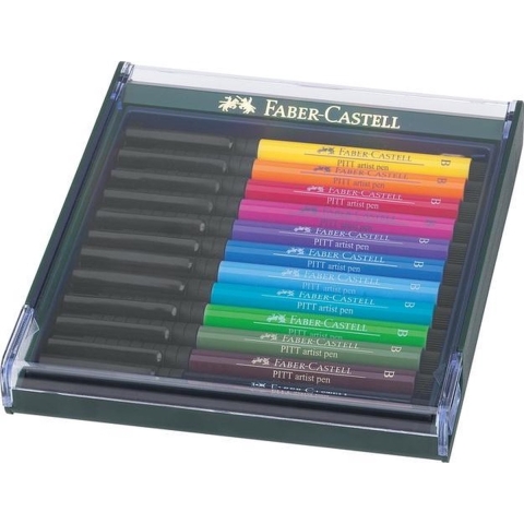 Faber Castell FC-267421 Tekenstift Faber-Castell Pitt Artist Pen Brush Set 12 Stuks Basic