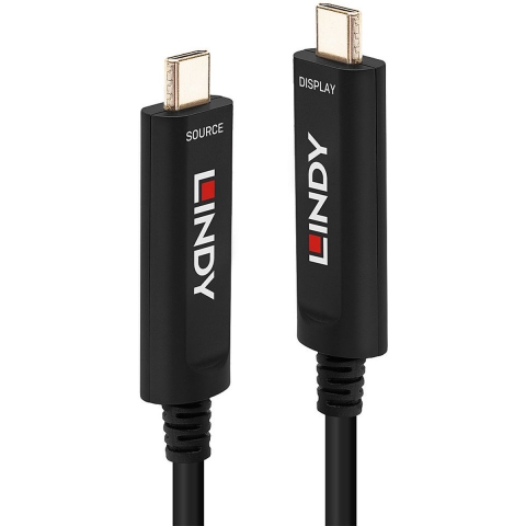 LINDY 38503 USB-C-displaykabel Aansluitkabel USB-C stekker, USB-C stekker 15.00 m Zwart
