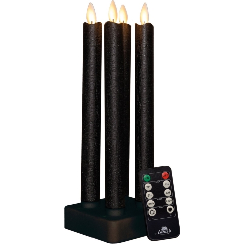 Set Of 4 Rechargeable Black Wax Taper Candle 23,5 cm Moving - Annas collection