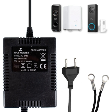 Tool Meister BA48 - Adapter voor Eufy Smart Deurbel - Universele Beltransformator - Beltrafo - Transformator - Op Maat voor Eufy - 5 Meter Kabel- AC/A