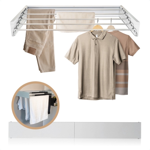 Velaryon Wanddroogrek 100cm - Wit - 5m drooglengte - Droogrek inklapbaar - Wasrek - Uitklapbaar - Incl. Boormal,,,,