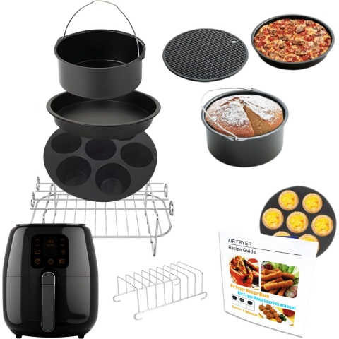 Airfryer Accesoires Set - Heteluchtfriteuse Accesoires - Universeel - Bakvormen - Grillrekken - Herbruikbaar -Ø 20 CM - Inclusief Receptenboekje - Rh