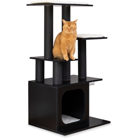 Cellavi Krabpaal - Geschikt voor Grote en Zware Katten - Sisal Touw - Hout - 112,5x80x50 cm - Zwart
